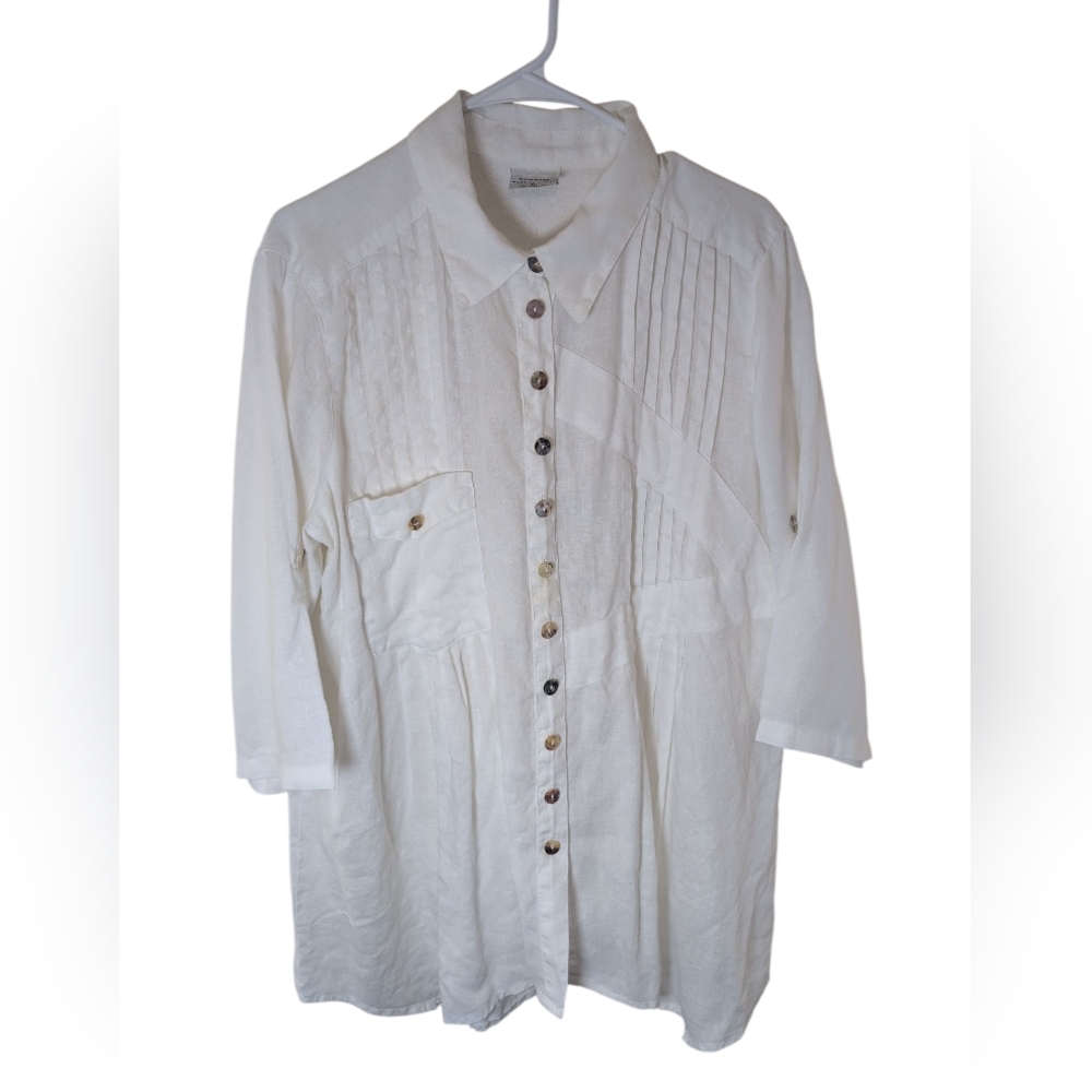 Click By Color Me Cotton Tunic Women's L‎ White 100% Linen Made in USA  Resort